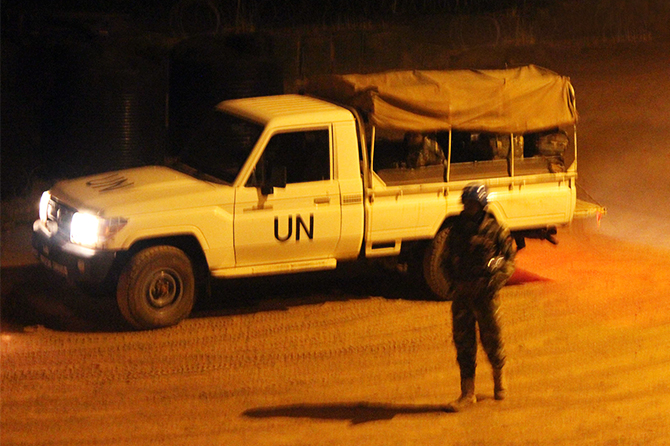 Situation escalated—UN Peacekeeping Force vehicles on patrol